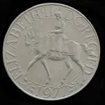 سکه 25 پنس یادبودی بریتانیا 1977 (یادبود 25امین تاجگذاری الیزابت دوم )