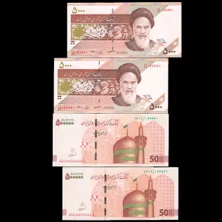 ست دو جفتی ایران چک 500000 و اسکناس 5000 ریال جمهوری اسلامی - هم شماره یکسان 066661 و قرینه 066660